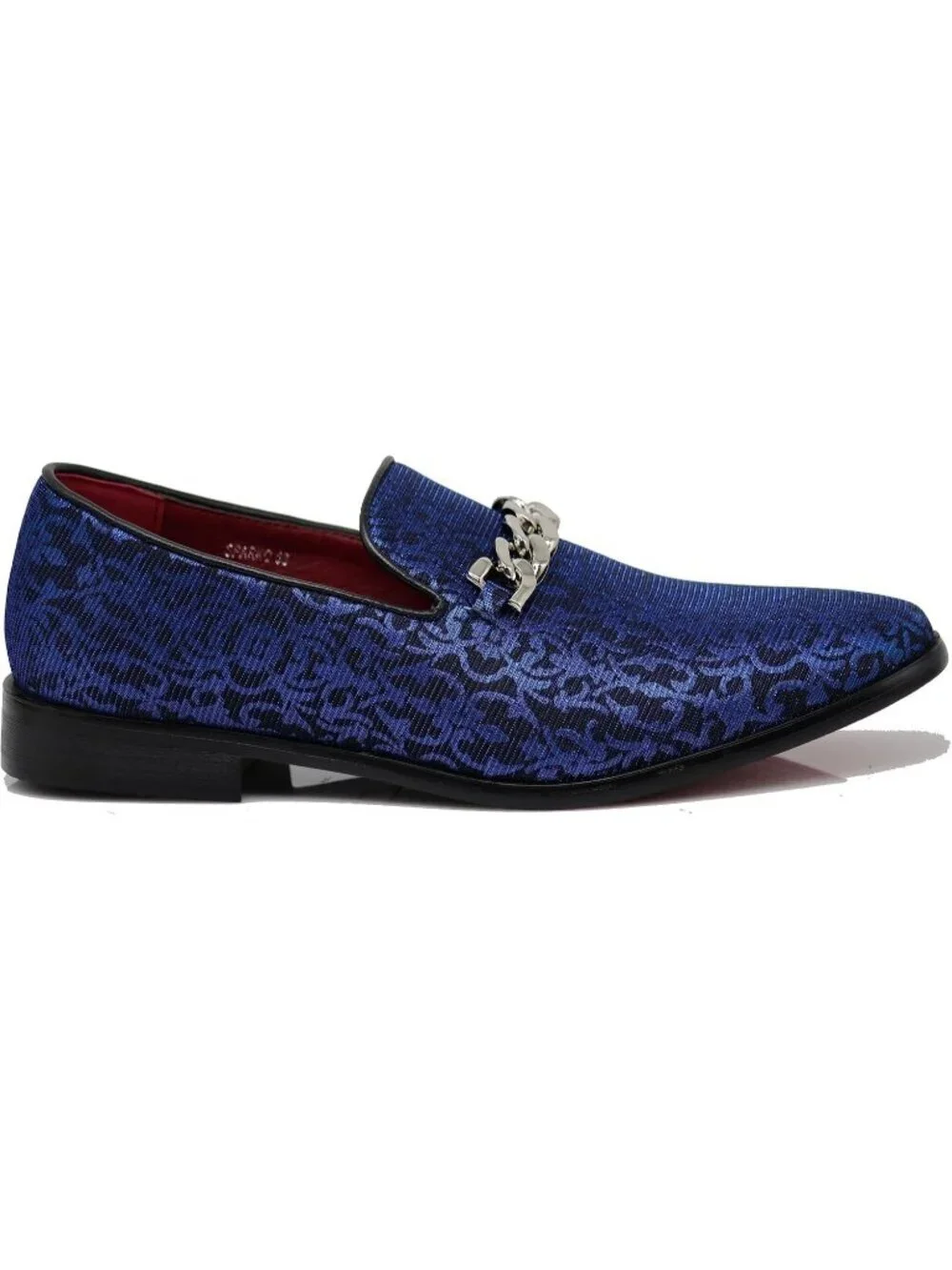Enzo Romeo Men's Blue Satin Silky Floral Chain Buckle Loafer Slip On Shoes